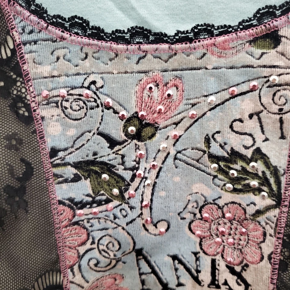 Camiseta Babydoll Vanilla Sugar Petite Y2K Aqua Madrid Estampado Mixto Decoupage Encaje PL Foto 3 de 4