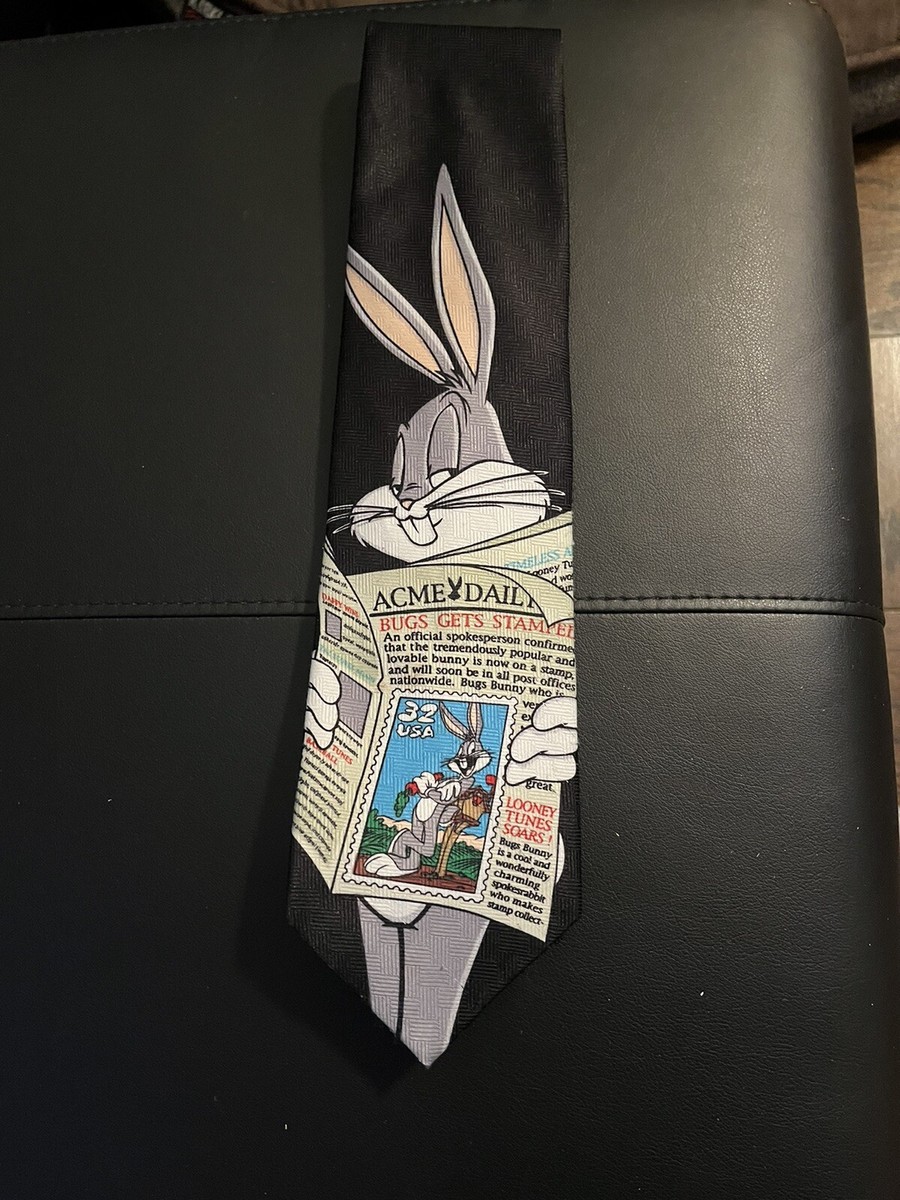 Looney Tunes Stamp Collection Bugs Bunny Reading Newspaper Tie