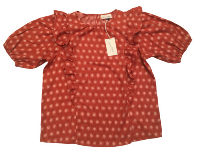 Universal Thread Women's Rust Brown Ruffle Polka Dot Puff Blouse Size Small