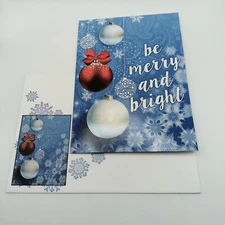 Christmas Greeting Card Be Merry And Bright Ornaments And Snow Flakes USA Made