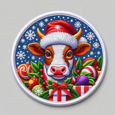 Christmas Cow Patch Iron-on Applique Clothing, Wild Animals Ornament Santa Gift