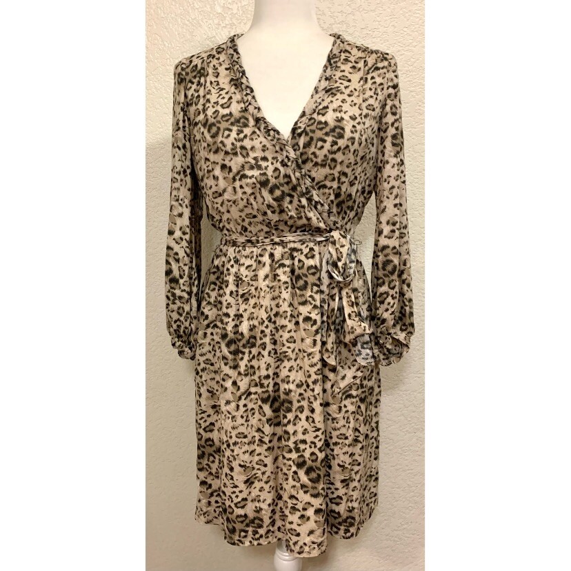 Rebecca Taylor Leopard Print Faux Wrap Dress w/ Belt Women's