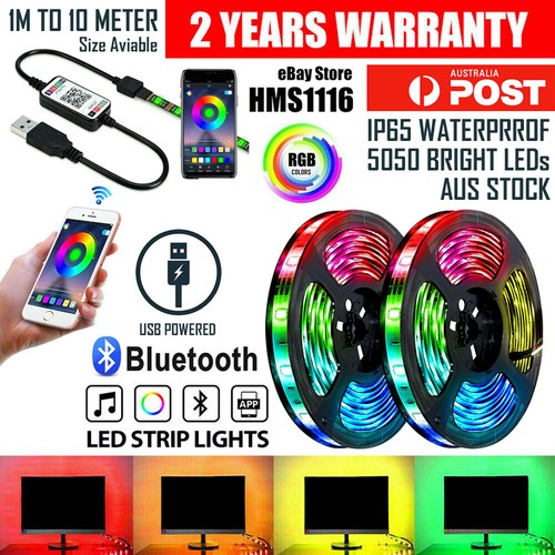 RGB LED Strip Lights IP65 Waterproof 5050 3 Meter 2M 300 LEDs 5V USB ...