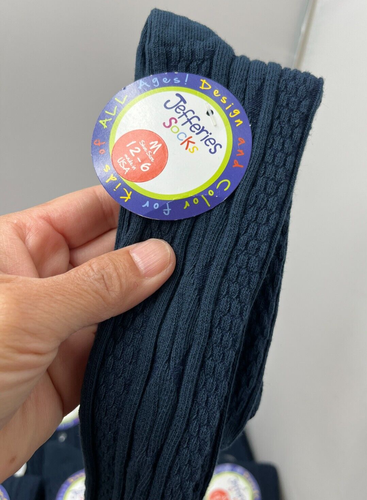 12 Pairs Jefferies Girls Cable Knit Knee Highs Socks, Navy Size M (Shoe 12-6) - Picture 6 of 7