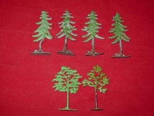 6 Vintage Britains Barclay Lead Metal - Pine TREES - Military Zoo Painted RARE