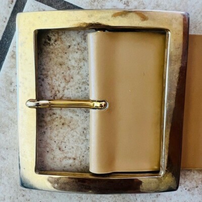 Croute de vachette vintage gorgeous beige camel leather belt  display picture 3