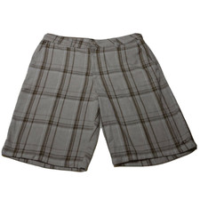 O'Neill Men Size 34 Casual Bermuda Shorts Plaid Flat Front Brown Surfer Summer