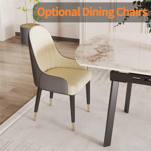Modern Glossy Stone Top Dining Table Extendable with Smooth Rails and Iron Legs - Picture 96 of 123