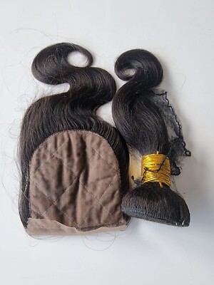 12 ZOLL & 12 ZOLL 4X4 SEIDENBASISVERSCHLUSS PERUANISCHES MENSCHLICHES HAAR 1B # FARBE KÖRPERWELLE 150g