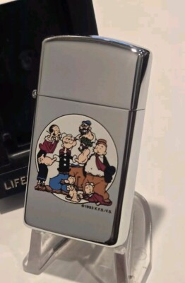 1994 Vintage Slim Zippo Lighter POPEYE Family OLIVE OIL BRUTUS WIMPY SWEET PEA 
