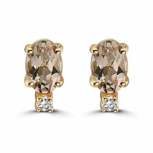 Pietra portafortuna Orecchini Oro Giallo 14K Morganite Nudo Diamante 0,64 cts