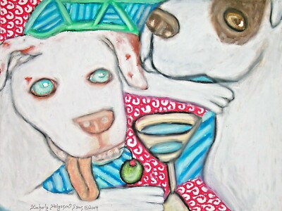 American Bulldog ACEO Dog Art Card Print 2.5 x 3.5 Dogs with Martinis by KSams