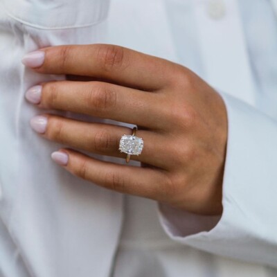 Elongated Cushion Cut Moissanite Engagement Ring 14K White