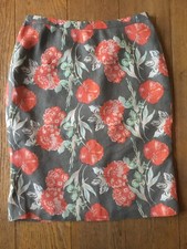 Laura Ashley. Printed Linen Lined Backsplit Knee Length Skirt. Size 8.