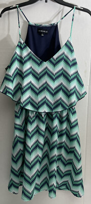 MY MICHELL  Womens  Zigzag Spaghetti Strap halter Mini Dress blue/green sz Large