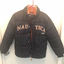 Vintage Nautica jacket, youth puffer jacket    blue and orange size 10-12