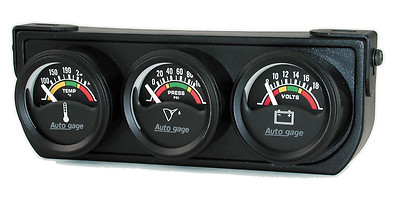 Auto Meter 2391 Autogage 3 Gauge Oil Press /Volt /Water Temp Black  1-1/2''