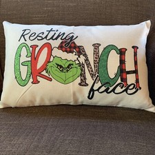 Grinch Throw Pillow 20'' X 11'' Resting Grinch Face Christmas Kitschy Cute