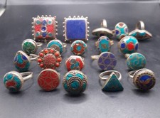 20 Pieces Vintage Tibetan Mix Stones And Brass Beautiful Rings