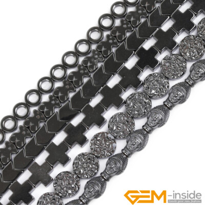 Natural Black Hematite Gemstone Assorted Shape Jewelry Making Beads No Magnetic