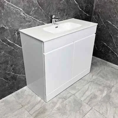 HYDROS White Gloss Vanity Unit with Large Ceramic Basin Sink 900 or 1000mm Emily Square