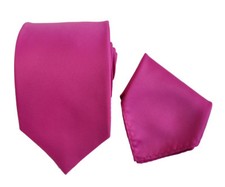 Men's hot pink, beige, green, solid color tie all with hanky