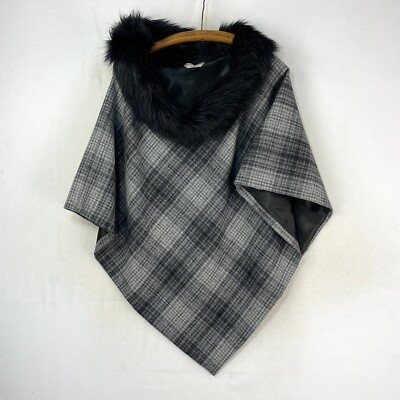 Grace Dotty Tweed Cape Womens O/S Grey Check Wrap Poncho