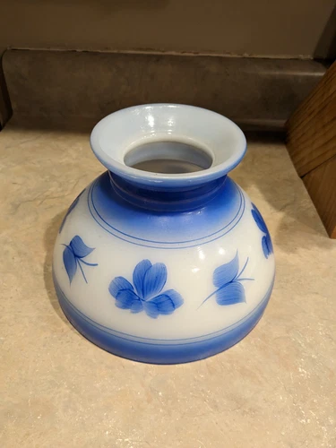 Vintage Handpainted Milk glass Lampshade Blue And White Old Fashioned Milk Glass