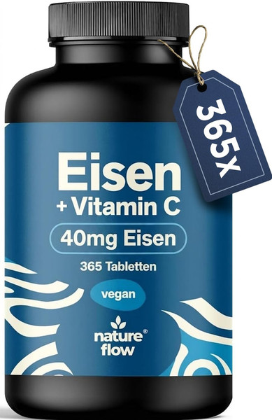 Eisen Tabletten Hochdosiert - 365 StüCk - Eisenbisglycinat Mit Vitamin C - Vegan-image