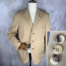 DAKS Blazer Jacket Men 42R Beige Elbow Patches Sport Coat Old Money Modern