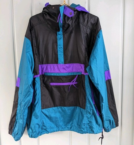 Vintage 80er Jahre Sunbuster 1/2 Zip Windbreaker Jacke Herren Plus 2XL ? Tasche mit Kapuze