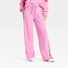 Women's Valentine's Day French Terry Wide Leg Sweatpants - JoyLab Pink M
