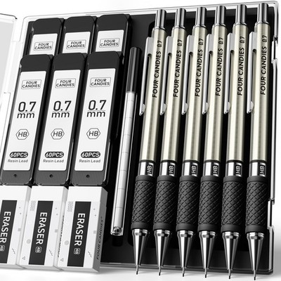 Metal Mechanical Pencil Set - 6PCS 0.7mm Art Mechanical Pencils & 360PCS HB L...