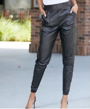 SPANX 20283 Leather Like Joggers Black Faux Vegan Pull On Pants Pockets XS