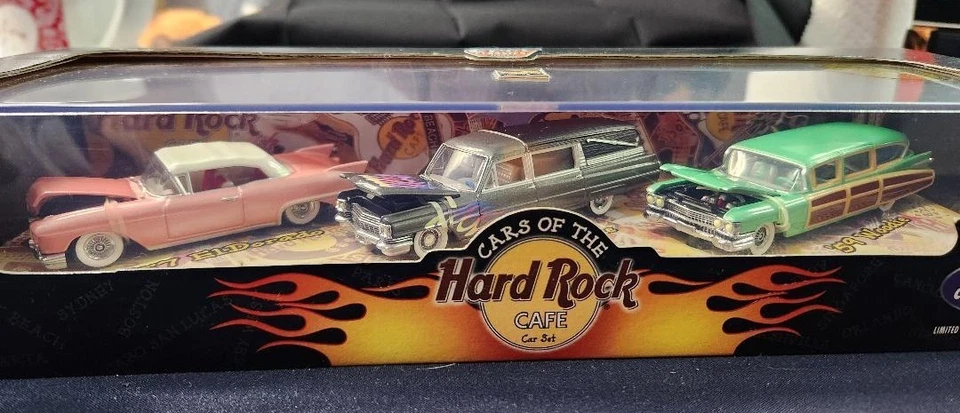 JUEGO DE 3 COCHES HOT WHEELS HARD ROCK CAFÉ, CONJUNTO CLÁSICO GENIAL #1, COCHES DE COLECCIÓN, EXCELENTE P Foto 2 de 4