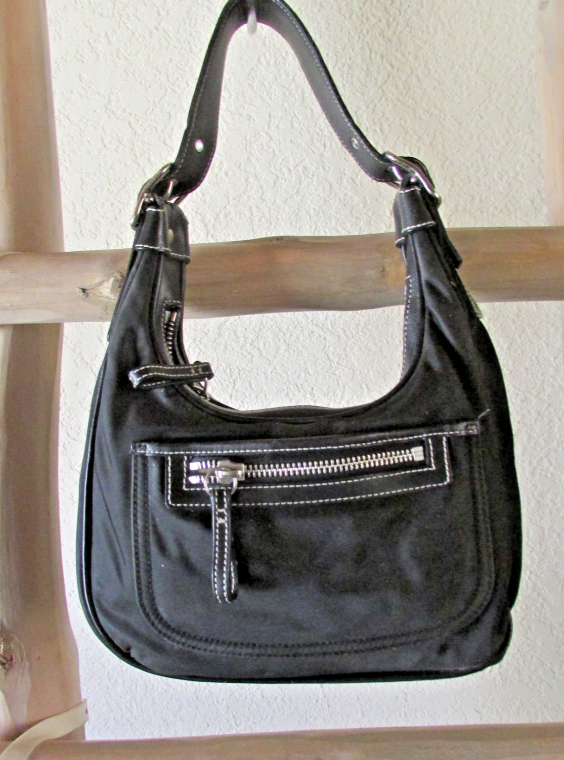 Vintage Coach 4449 Black Twill Leather S Hobo Bag