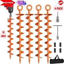 4 Pack 15" Ground Anchor Screw in, Spiral Trampoline Anchors with Nut and Tool