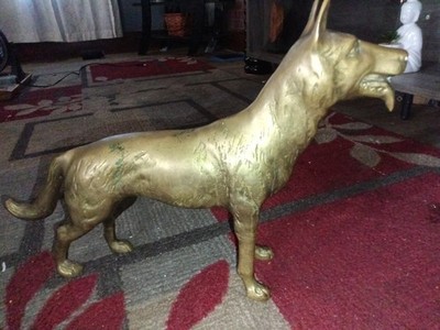 Large Vintage MCM Cast Brass Bronze German shepard Doorstop Paper Weight 