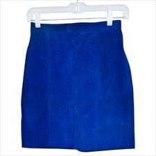 Vintage 80s Phoenix Blue Suede Mini Skirt 7/8 S/M Cobalt Grunge Coquette Y2K