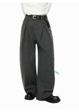 Hot Pleated A-Line Wide Leg Woolen Loose Trousers Business Pants Street Party