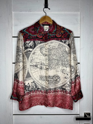Weekend Max Mara Silk Map Print Blouse Shirt Paisley Sz 36 US 4 IT 38 Top Authen