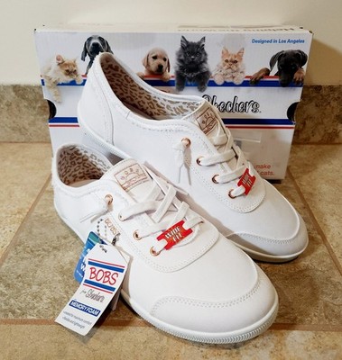 Bobs From Skechers | Women's 10 Bobs B Cute White Canvas Wide Fit Sneakers NEW