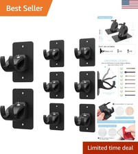 8 Self-Adhesive Curtain Rod Brackets, No Drill, Elegant Black Universal Holders