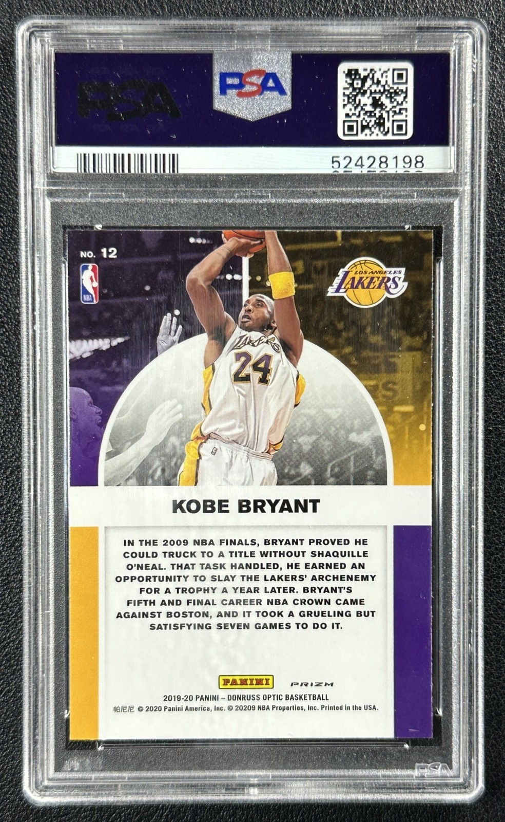 KOBE BRYANT PSA 10 2019 PANINI DONRUSS OPTIC #12 WINNER STAYS HOLO PRIZM 8198 view 2