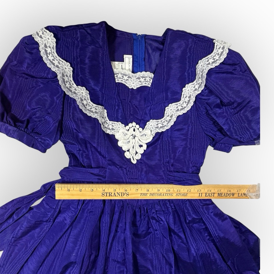 Jessica McClintock Dress Girls 10 1980s Deep Purple basque Lace Bows ...