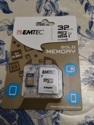EMTEC Micro SDHC /SDXC GOLD Memory Card 32GB and up to 45 MB/s With Adapter