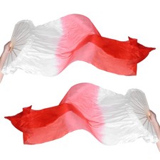 1 Pair Women Folding Belly Dance Silk Veil 59", White Gradient Red