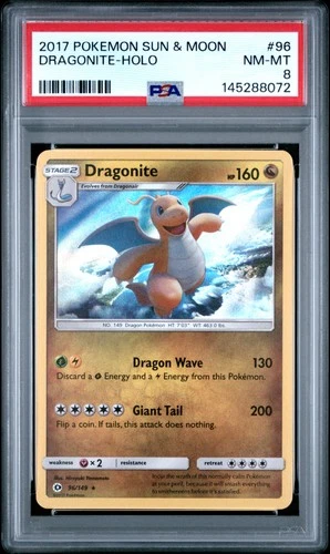2017 POKEMON SUN & MOON #96 DRAGONITE-HOLO PSA 8