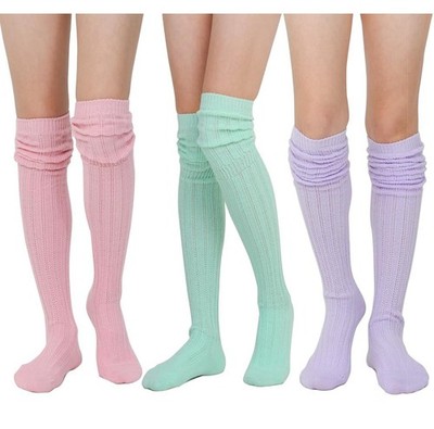 Winter Slouch Top Over The Knee High Knit Boot Socks Women's Leg Warmers