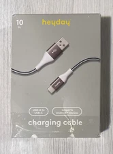 Heyday 10' Foot USB-C to USB-A Braided Cable -Black/White/Gunmetal - New